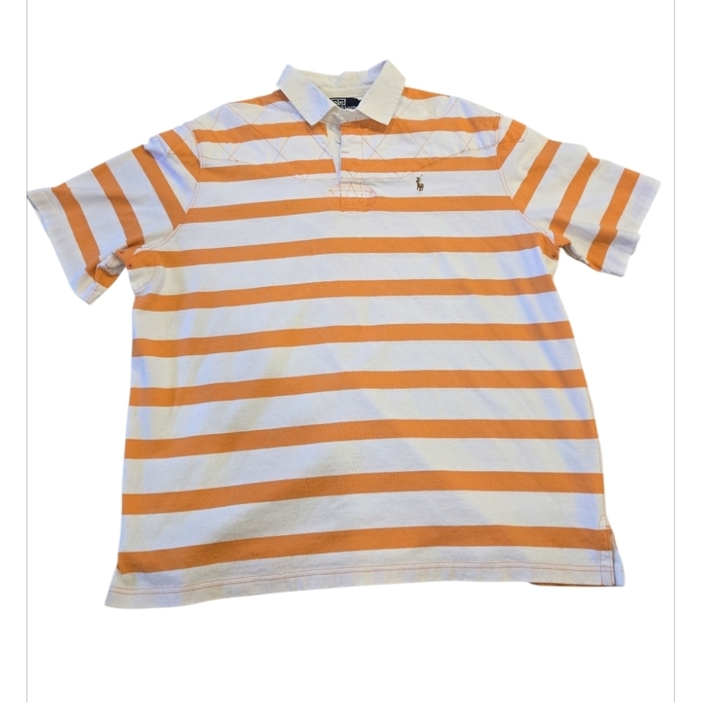 Ralph Lauren Men Orange Stripe Shirt in XL with a pony logo